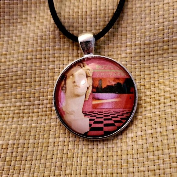 Jewelry - Red Vaporwave Glass Cabochon Pendant - Handmade